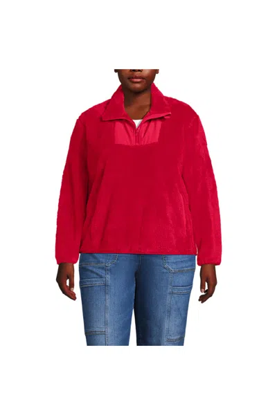 Lands' End Women's Plus Size Half Zip Cozy Sherpa Fleece Pullover In Red