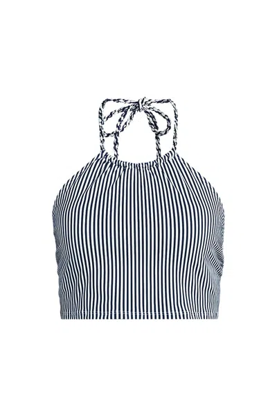 Lands' End Women's Plus Size High Neck Halter Tankini Top In Blue