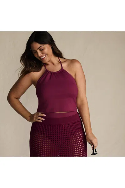Lands' End Women's Plus Size High Neck Halter Tankini Top In Burgundy