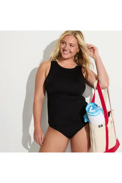 Lands' End Women's Plus Size High Neck Upf 50 Sun Protection Modest Tankini Swimsuit Top In Black