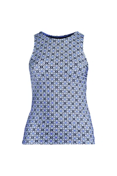 Lands' End Women's Plus Size High Neck Upf 50 Sun Protection Modest Tankini Swimsuit Top In Blue