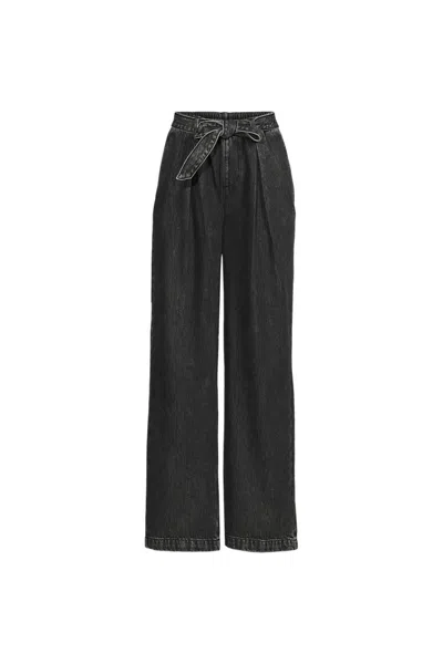 Lands' End Women's Plus Size High Ridge Twill Pull On Pleated Wide Leg Pants In Black