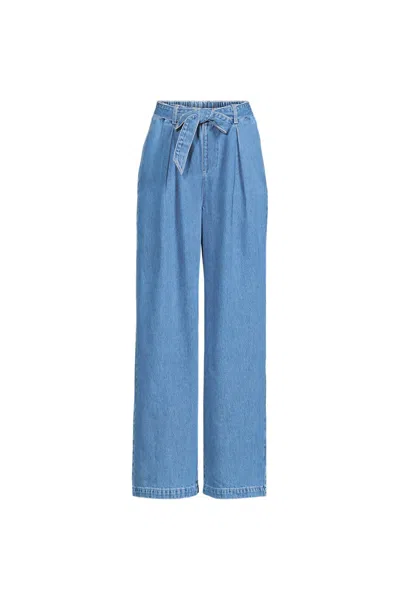 Lands' End Women's Plus Size High Ridge Twill Pull On Pleated Wide Leg Pants In Blue