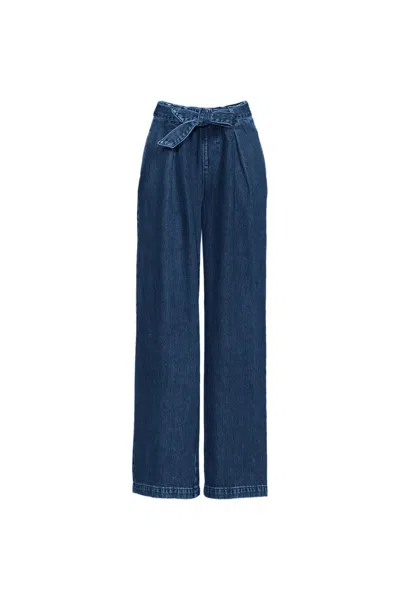 Lands' End Women's Plus Size High Ridge Twill Pull On Pleated Wide Leg Pants In Blue
