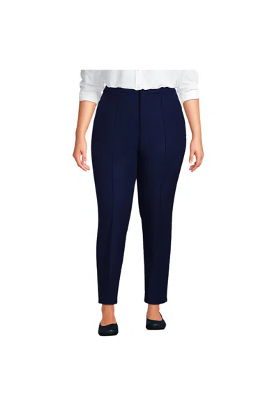 Lands' End Women's Plus Size High Rise Bi Stretch Pintuck Pencil Ankle Pants In Blue