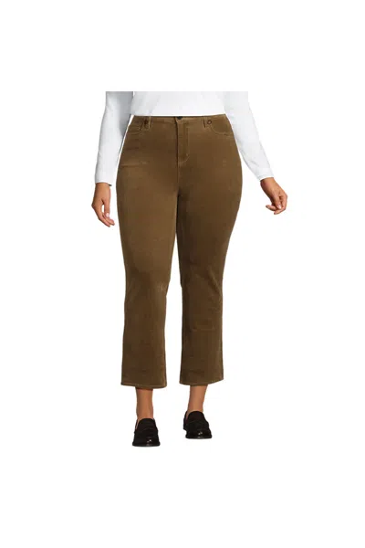 Lands' End Women's Plus Size High Rise Corduroy Kick Crop Pants In Brown