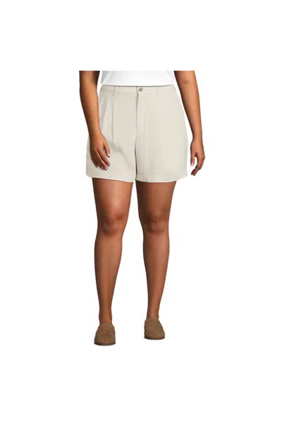 Lands' End Women's Plus Size High Rise Pleated A-line 5" Linen Shorts In Multi