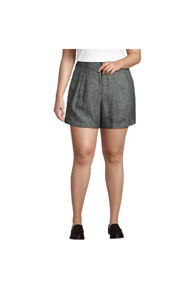Lands' End Women's Plus Size High Rise Pleated A-line 5" Linen Shorts In Multi
