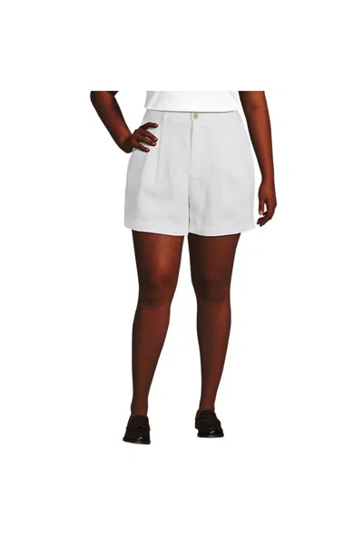Lands' End Women's Plus Size High Rise Pleated A-line 5" Linen Shorts In Multi