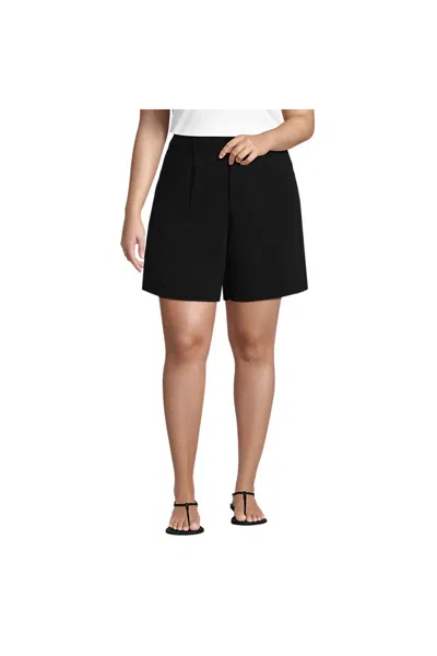 Lands' End Women's Plus Size High Rise Pleated Crepe 7" Shorts In Black