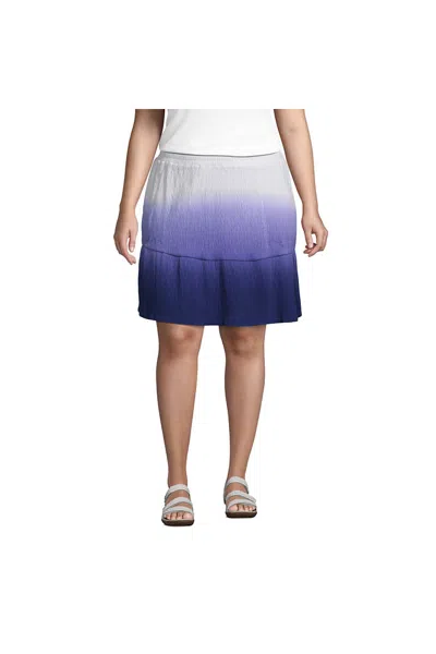 Lands' End Women's Plus Size High Rise Pull On Elastic Waist Tiered Crinkle Knit Skirt In Blue