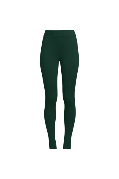 Lands' End Women's Plus Size High Rise Serious Sweats Fleece Lined Pocket Leggings In Green