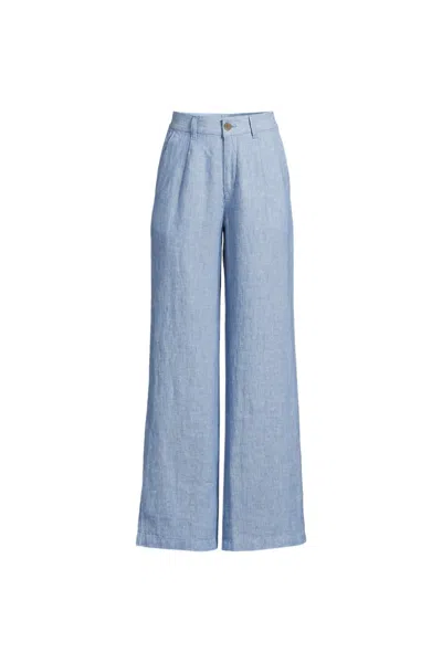 Lands' End Women's Plus Size High Rise Wide Leg Linen Pleated Pants In Multi