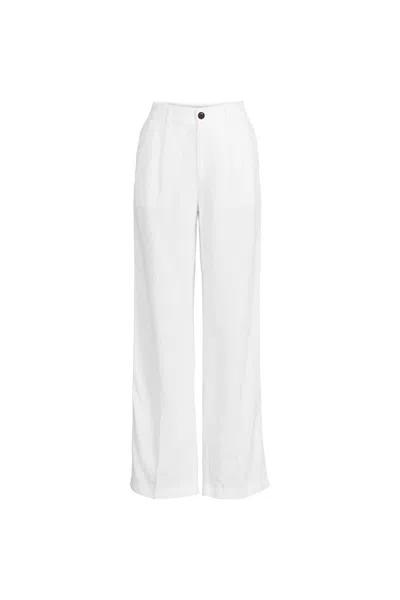 Lands' End Women's Plus Size High Rise Wide Leg Linen Pleated Pants In Multi