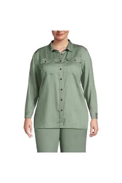 Lands' End Women's Plus Size Indigo Tencel Fiber Shirt In Green
