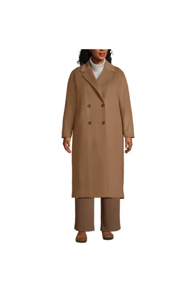 Lands' End Women's Plus Size Insulated Double Breasted Wool Coat In Brown