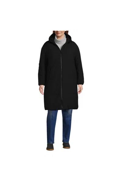 Lands' End Women's Plus Size Insulated Wide Channel Commuter Coat In Black