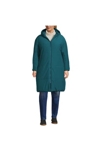 Lands' End Women's Plus Size Insulated Wide Channel Commuter Coat In Blue