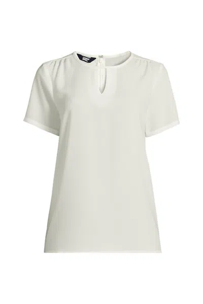 Lands' End Women's Plus Size Keyhole Crepe Blouse In Ivory