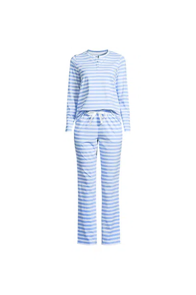 Lands' End Women's Plus Size Knit 2 Piece Pajama Set - Long Sleeve Top And Pants In Blue