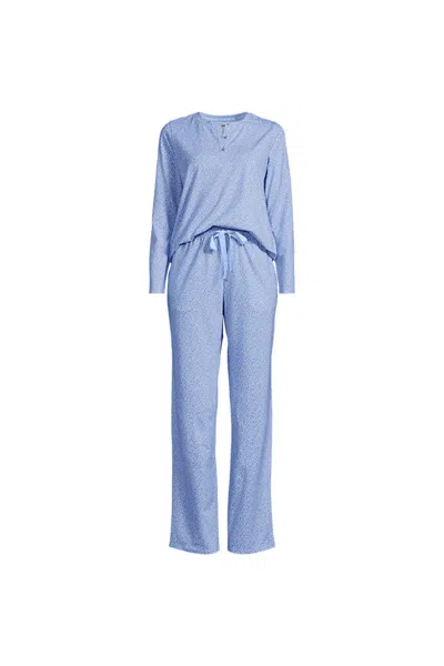 Lands' End Women's Plus Size Knit 2 Piece Pajama Set - Long Sleeve Top And Pants In Blue