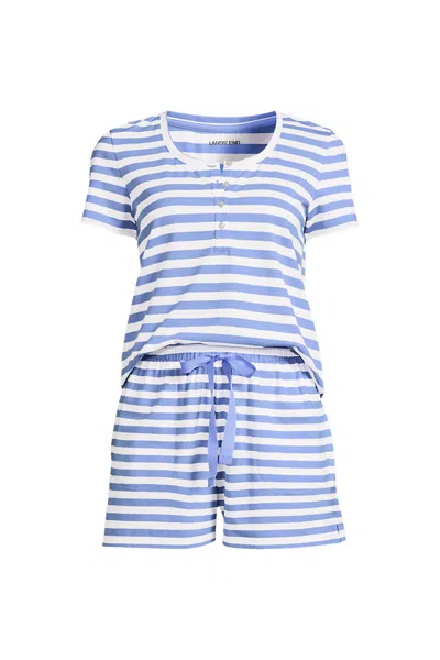 Lands' End Women's Plus Size Knit 2 Piece Pajama Set - Short Sleeve Top And Shorts In Blue