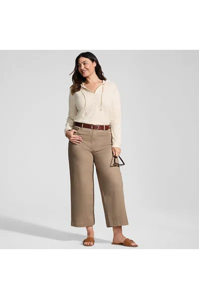 Lands' End Women's Plus Size Knockabout Chino High Rise 5 Pocket Wide Leg Crop Pants In Brown