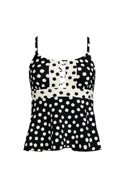 Lands' End Women's Plus Size Lace-up Flutter Tankini Swimsuit Top In Black