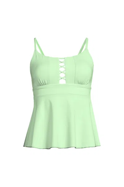 Lands' End Women's Plus Size Lace-up Flutter Tankini Swimsuit Top In Green