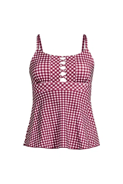 Lands' End Women's Plus Size Lace-up Flutter Tankini Swimsuit Top In Brown