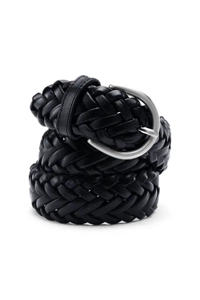 Lands' End Women's Plus Size Leather Braided Belt In Black