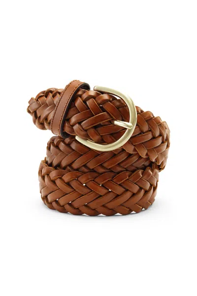 Lands' End Women's Plus Size Leather Braided Belt In Brown