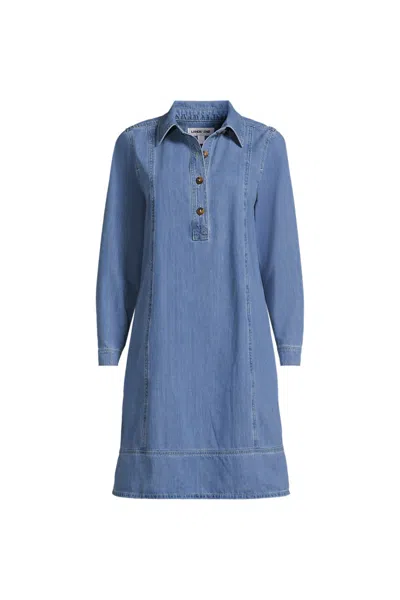 Lands' End Plus Size Light Weight Denim Popover At The Knee Dress In Blue