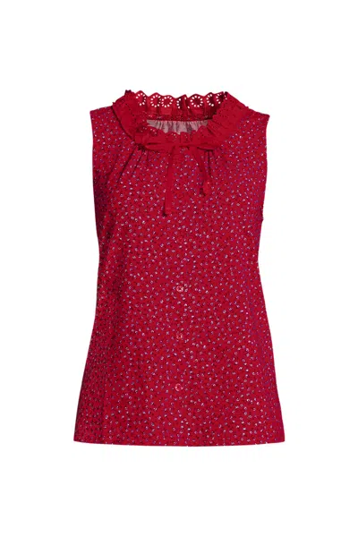 Lands' End Women's Plus Size Lightweight Jersey Button Front Lace Trim Tank In Multi