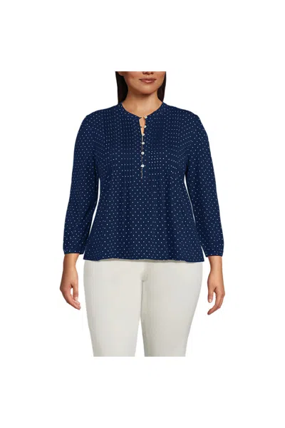 Lands' End Lightweight Jersey Button Pintuck Top In Blue