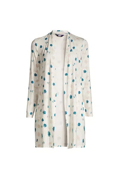 Lands' End Women's Plus Size Lightweight Jersey Knit Long Cardigan In White