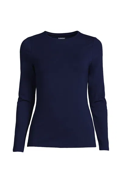 Lands' End Women's Plus Size Lightweight Jersey Skimming Long Sleeve Crew Neck T-shirt In Multi