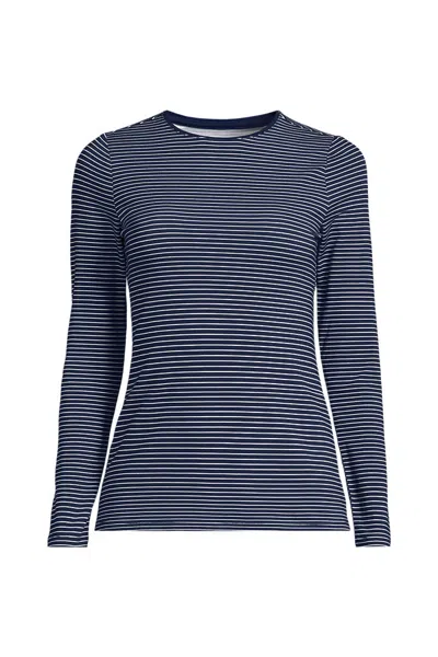 Lands' End Women's Plus Size Lightweight Jersey Skimming Long Sleeve Crew Neck T-shirt In Blue