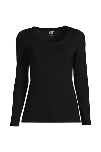 Lands' End Women's Plus Size Lightweight Jersey Skimming Long Sleeve Scoop Neck T-shirt In Black