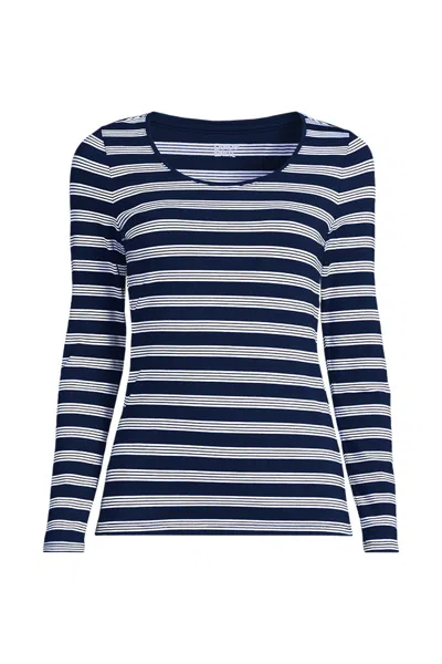 Lands' End Women's Plus Size Lightweight Jersey Skimming Long Sleeve Scoop Neck T-shirt In Blue