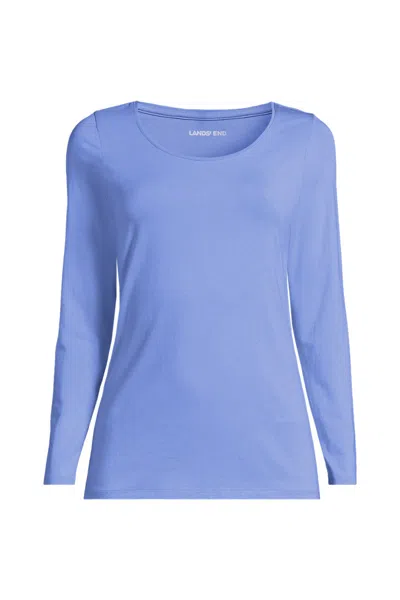 Lands' End Women's Plus Size Lightweight Jersey Skimming Long Sleeve Scoop Neck T-shirt In Blue