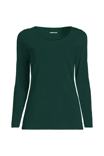 Lands' End Women's Plus Size Lightweight Jersey Skimming Long Sleeve Scoop Neck T-shirt In Green