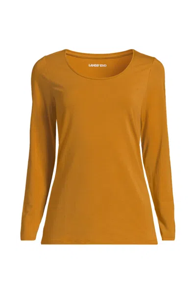 Lands' End Women's Plus Size Lightweight Jersey Skimming Long Sleeve Scoop Neck T-shirt In Yellow