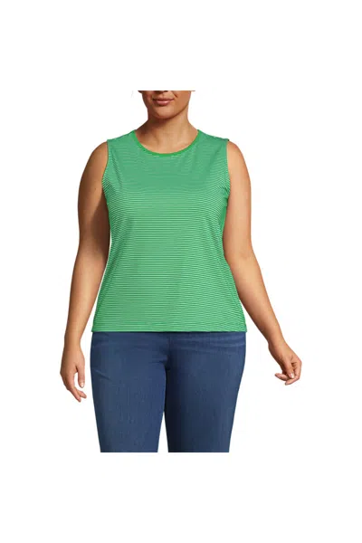Lands' End Women's Plus Size Lightweight Jersey Tank Top In Green