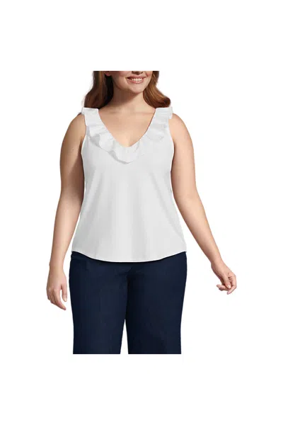Lands' End Women's Plus Size Lightweight Jersey Tank Top In White