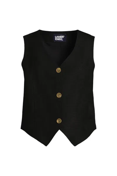Lands' End Women's Plus Size Linen Blend Button Front Vest In Black