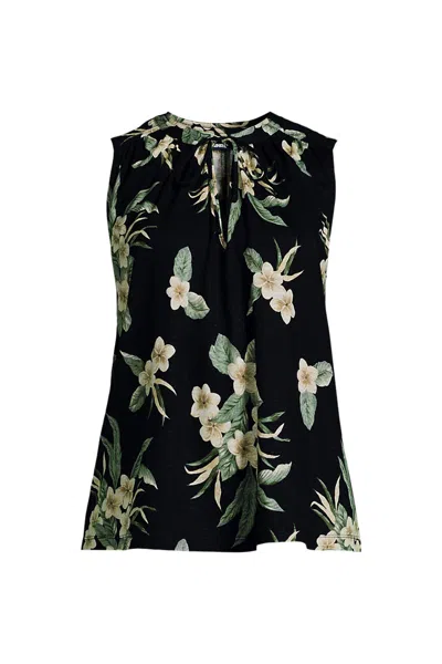Lands' End Linen Blend Notch Neck Swing Tank Top In Black