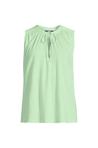 Lands' End Women's Plus Size Linen Blend Notch Neck Swing Tank Top In Green