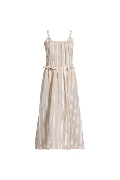 Lands' End Women's Plus Size Linen Blend Pintuck Tank Midi Dress In Ivory