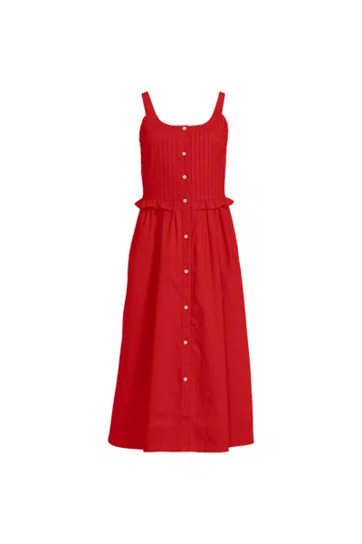 Lands' End Linen Blend Pintuck Tank Midi Dress In Red